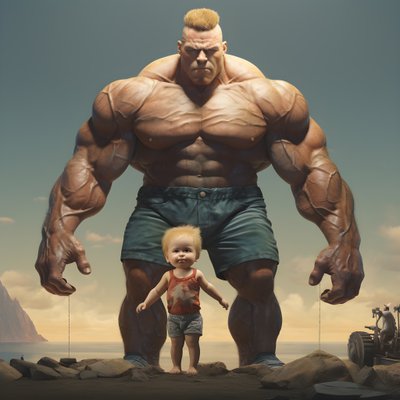 Haltérophile intimidant et méchant, bébé musclé avec un homme musclé géant 1 - Kurt Heppke