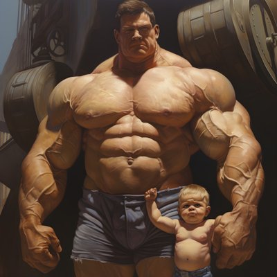 Haltérophile intimidant et méchant, bébé musclé avec un homme musclé géant 2 - Kurt Heppke