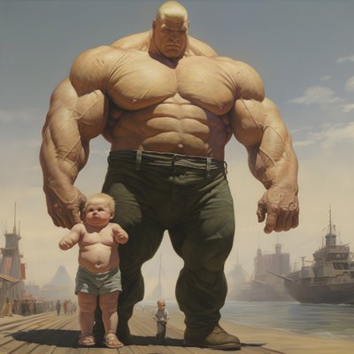 Haltérophile intimidant et méchant, bébé musclé avec un homme musclé géant 3 - Kurt Heppke