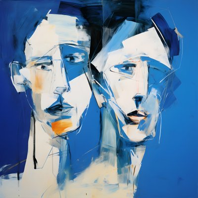 Peinture de deux têtes sur fond bleu 3 - Kurt Heppke