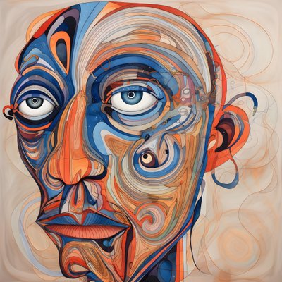 Visage, spirale pour les yeux et un oiseau pour le nez 1 - Kurt Heppke
