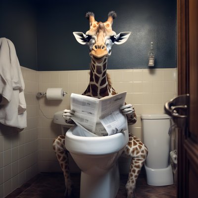 Girafe heureuse assise sur les toilettes avec un journal 4 - Kurt Heppke