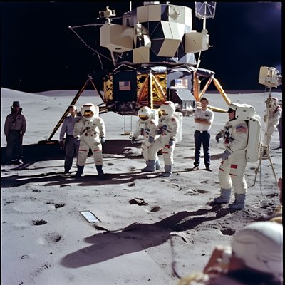 groupe de personnes avec caméra TV montrant la falsification du projet Apollo 11 1 - Kurt Heppke