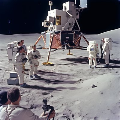 groupe de personnes avec caméra TV montrant la falsification du projet Apollo 11 2 - Kurt Heppke