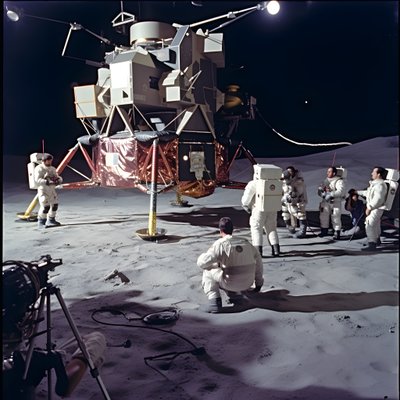 groupe de personnes avec caméra TV montrant la falsification du projet Apollo 11 4 - Kurt Heppke