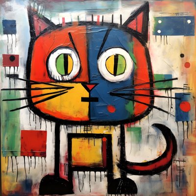 Chat mignon, dans le style de Picasso, Joan Miro et Basquiat 2 - Kurt Heppke