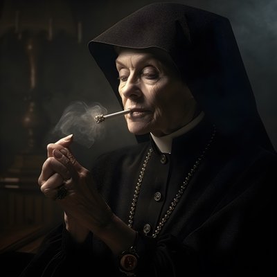nonne avec collier de diamants fumant un cigare 4 - Kurt Heppke