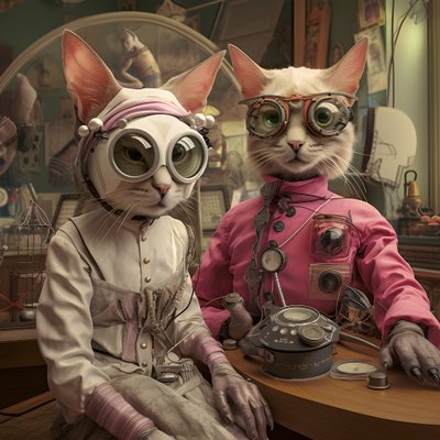 Deux chats anthropomorphes, chat et chatte, Kubrickian Synthetic 1 - Kurt Heppke
