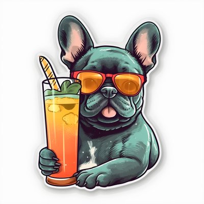 Autocollant, bouledogues français cool, buvant un cocktail 2 - Kurt Heppke
