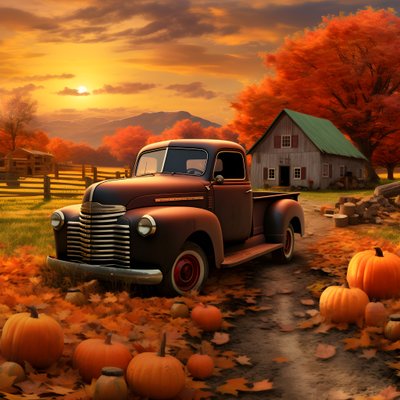un camion pickup vintage par un soir de coucher de soleil d