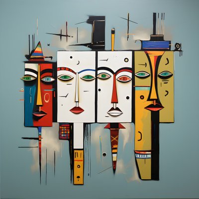Groupe de quatre têtes sur un mur 2 - Kurt Heppke