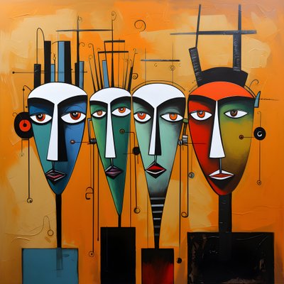 Groupe de quatre têtes sur un mur 3 - Kurt Heppke