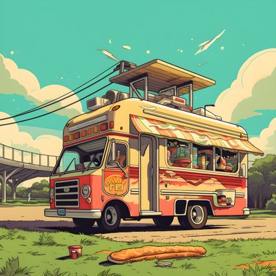 Une affiche artistique pour des camions de nourriture dans un skatepark en Californie du Nord 2 - Kurt Heppke