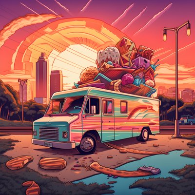 Une affiche artistique pour des camions de nourriture dans un skatepark en Californie du Nord 3 - Kurt Heppke