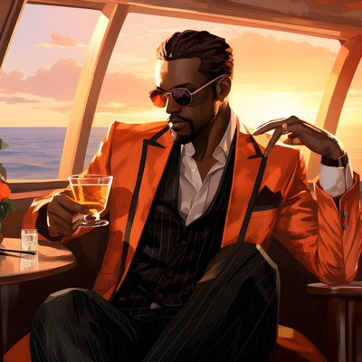 un homme riche, bien habillé, assis sur un yacht privé et buvant un cocktail 2 - Kurt Heppke