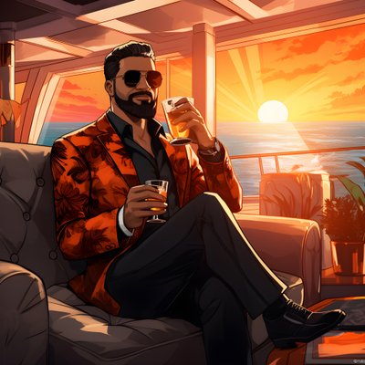un homme riche, bien habillé, assis sur un yacht privé et buvant un cocktail 3 - Kurt Heppke
