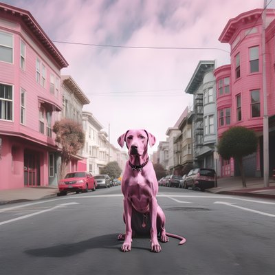 Un chien rose au milieu de la ville de San Francisco 1 - Kurt Heppke