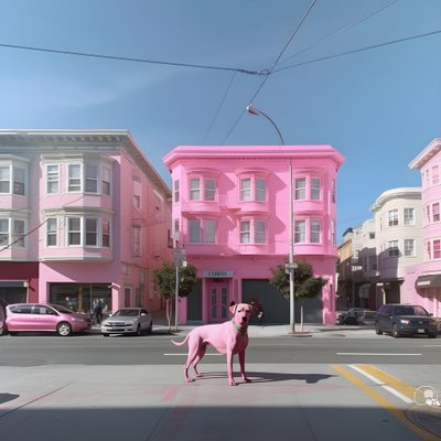 Un chien rose au milieu de la ville de San Francisco 2 - Kurt Heppke