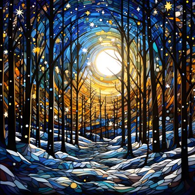 une scène de forêt enneigée avec des étoiles 4 - Kurt Heppke