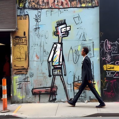 Une figure peinte prend vie en marchant dans une rue de New York, photo surréaliste 1 - Kurt Heppke