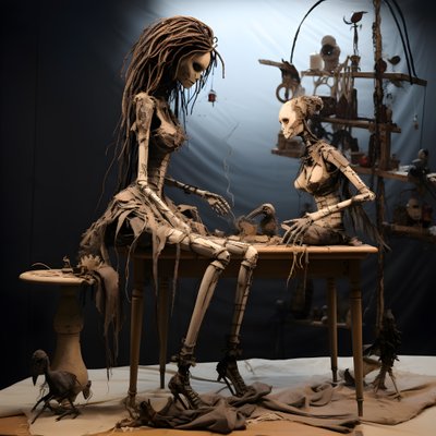 Grande poupée sur une table avec un squelette dessus 1 - Kurt Heppke