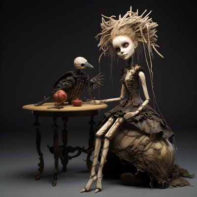 Grande poupée sur une table avec un squelette dessus 2 - Kurt Heppke