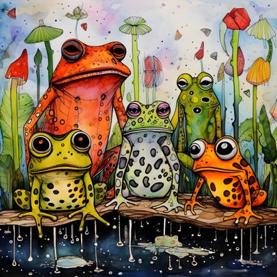 peinture aquarelle et encre de grenouilles pleine page 2 - Kurt Heppke