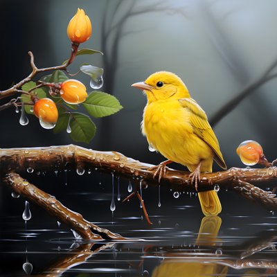 Oiseau jaune sur une branche dans l