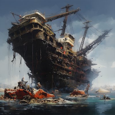 Grande épave tirée de la mer par une grue 3 - Kurt Heppke