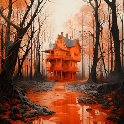 grande maison rouge sur fond bleu 1 - Kurt Heppke