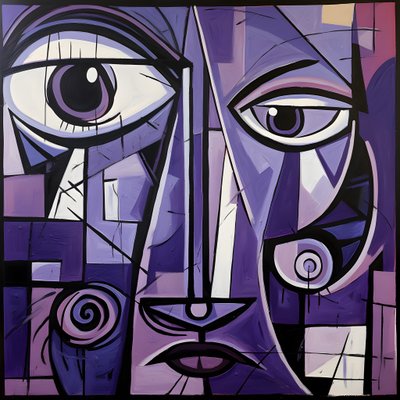 peinture géométrique violette et grise avec œil violet 1 - Kurt Heppke