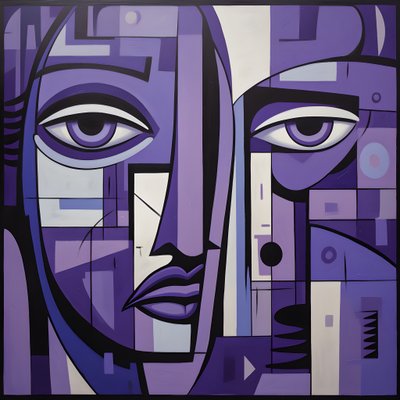 peinture géométrique violette et grise avec œil violet 2 - Kurt Heppke