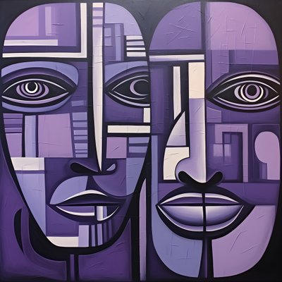 peinture géométrique violette et grise avec œil violet 3 - Kurt Heppke