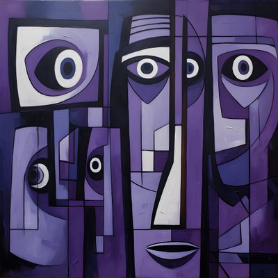 peinture géométrique violette et grise avec œil violet 4 - Kurt Heppke