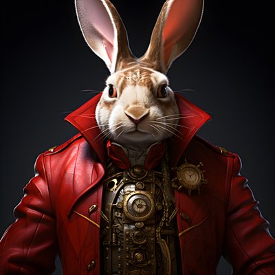 androïde lapin anthropomorphe cybernétique masculin, en redingote rouge 4 - Kurt Heppke