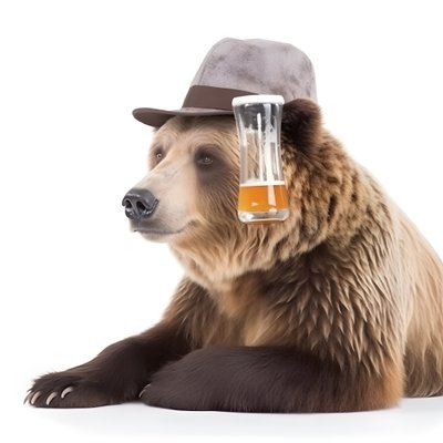 Un ours avec un chapeau haut de forme une chope de bière de face et de profil sur fond blanc 1 - Kurt Heppke
