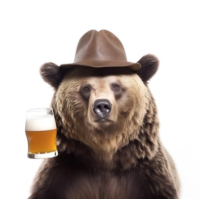 Un ours avec un chapeau haut de forme une chope de bière de face et de profil sur fond blanc 2 - Kurt Heppke