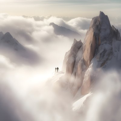 Deux personnes faisant du ski sur une montagne couverte de nuages 2 - Kurt Heppke