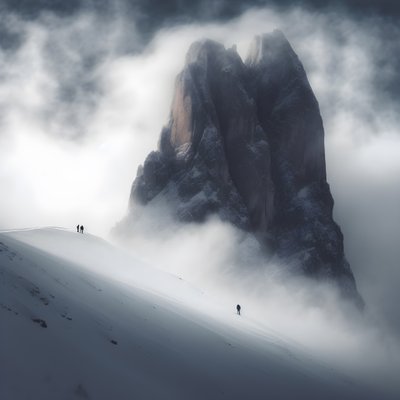 Deux personnes faisant du ski sur une montagne couverte de nuages 3 - Kurt Heppke