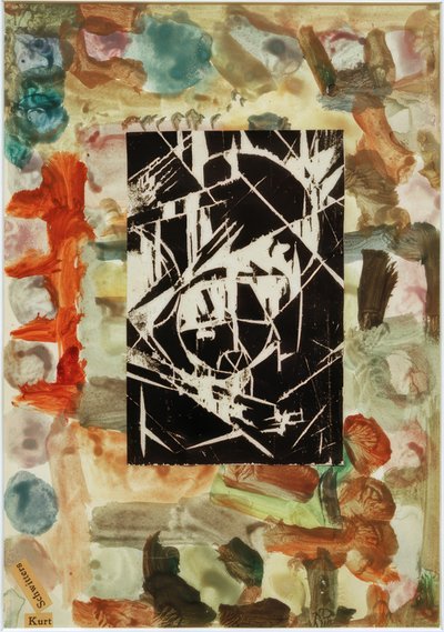 Sans titre (Collage avec gravure sur bois sur peinture abstraite) - Kurt Schwitters