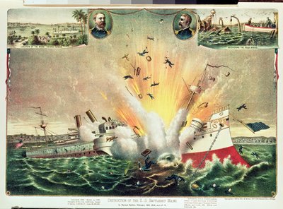 Destruction du cuirassé américain Maine dans le port de La Havane, 15 février 1898 - Kurz and Allison