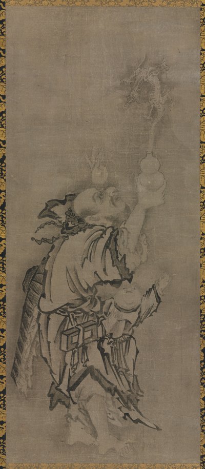 Hotei avec des Immortels Taoïstes : Immortel avec gourde et dragon - Kyūseki Tomonobu