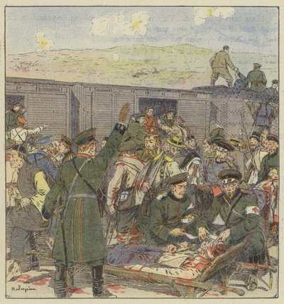 Embarquement des blessés pendant la bataille de Kai-Ping - L. Malespine
