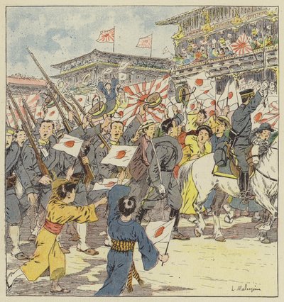Les troupes acclamées par la foule à leur départ de Tokyo - L. Malespine