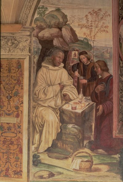 Saint Benoît contre un paysage, de la vie de Saint Benoît (détail) - L. and Sodoma, G. Signorelli