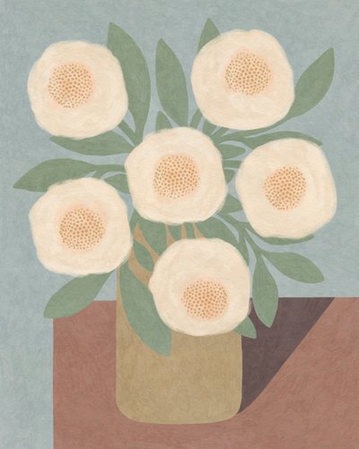 Fleurs blanches dans un vase jaune - Lady Ann de Borja