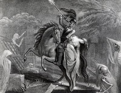 Lenore chevauchant avec la Mort, illustration pour le poème Lenore de Gottfried Augustus Burger (1747-1794), dessin de Diana Beauclerk (1734-1808) pour l