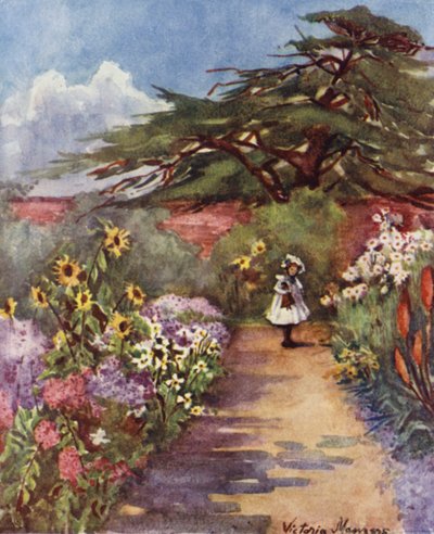 Jardin anglais ancien, parc Brockwell (lithographie en couleur) - Lady Victoria Marjorie Harriet Manners