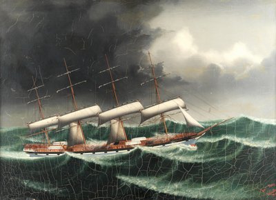 Le navire marchand à quatre mâts County of Linlithgow dans une mer agitée - Lai Fong