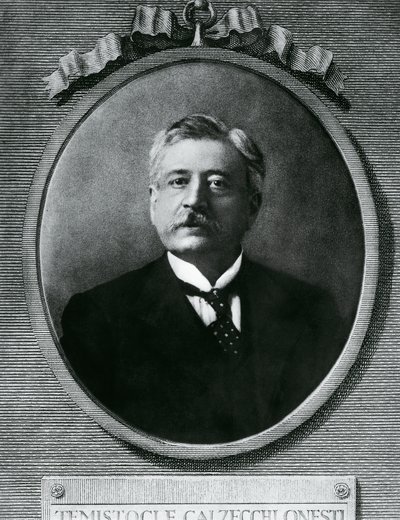 Portrait de Temistocle Calzecchi Onesti, physicien et inventeur italien, gravure d